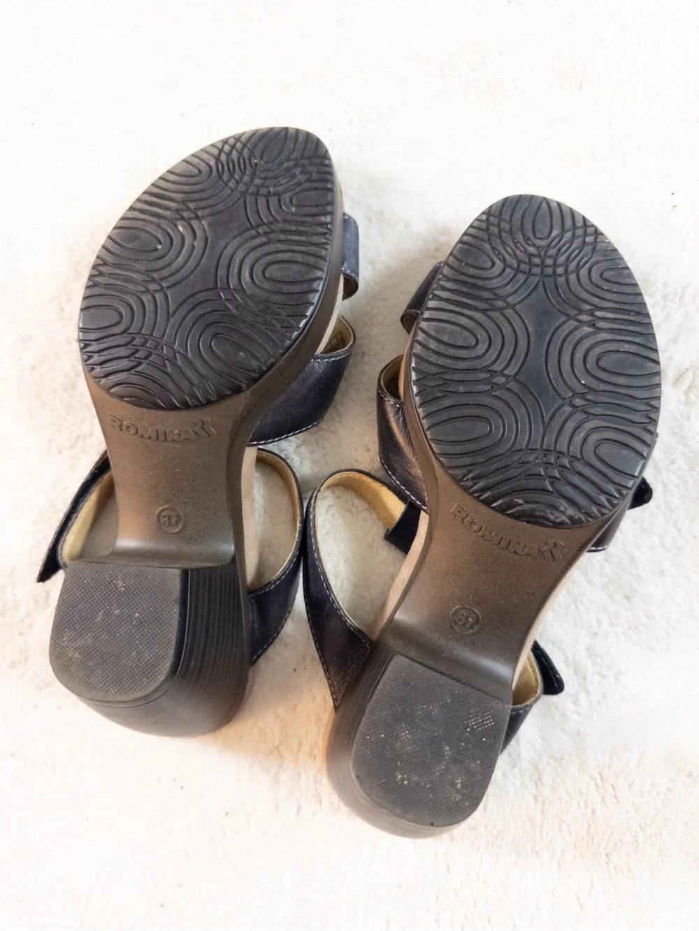 Romika Black Faux Leather Heeled Sandals Size 37 Women’s 6.5/7